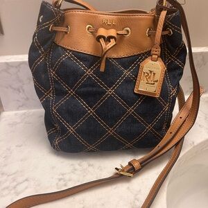 NWT Ralph Lauren Andie Quilted Denim Bucket Bag